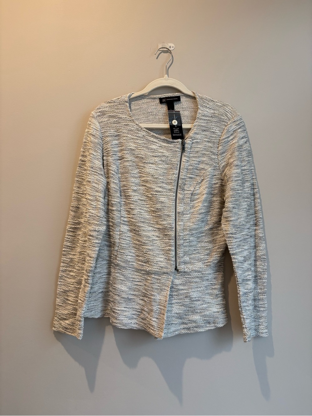 INC International Concepts Light Gray Textured Zip-Front Women's Jacket